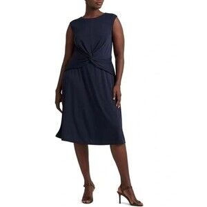 Lauren Ralph Lauren Twist-Front‎ Stretch Jersey Dress Womens 18 Navy NWT $135